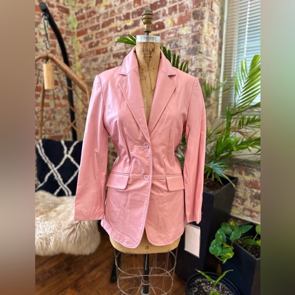 90s Vintage PINK Leather Jacket w/TAGS! Pristine condition! Size x-Sm - Picture 3 of 11